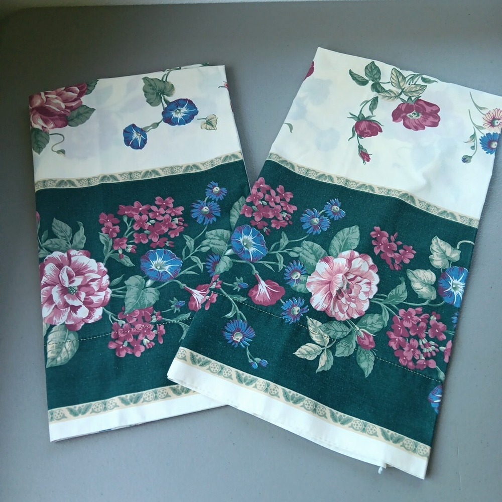 2 Stevens‎ Pillowcases KING Floral Cabbage Rose Cottagecore Grannycore Vintage